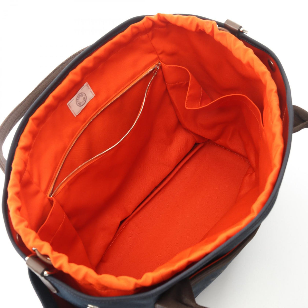 HERMES Sac de Pansage Groom Blue Navy Feu 2WAY Tote Bag Navy/Brown Toile Chevrons canvas Towar Military 2101220058043