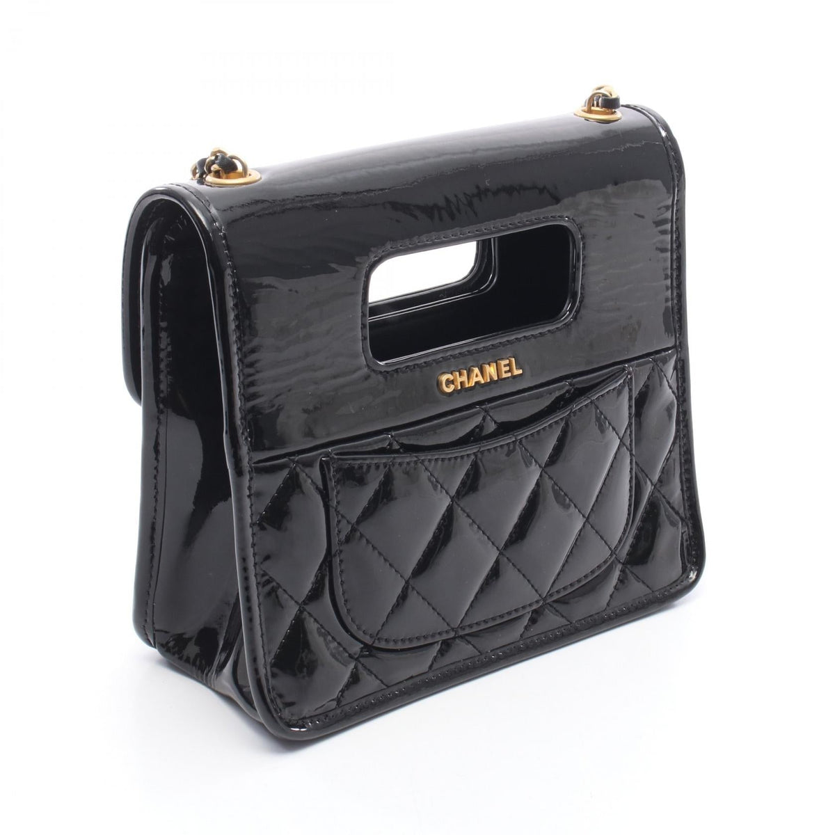 CHANEL Black Matelasse Top Handle Mini Flap Bag Patent leather AS4025 B10887 94305 2106800638400