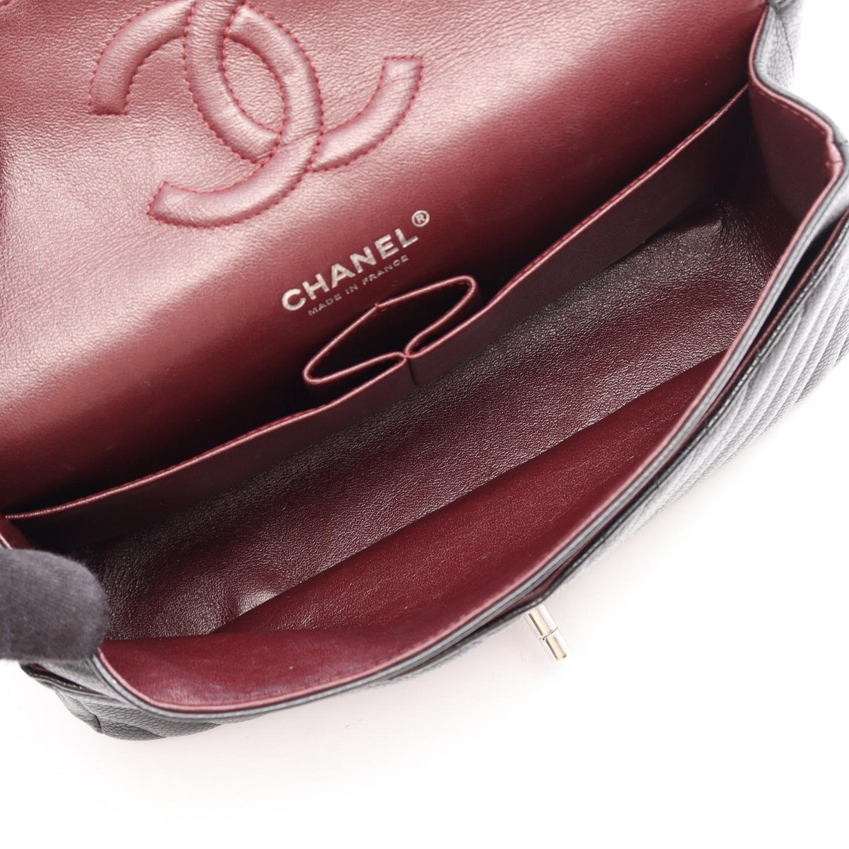 CHANEL Black Chevron V-stitch W-flap Grained Calfskin leather A01166 2106800638523