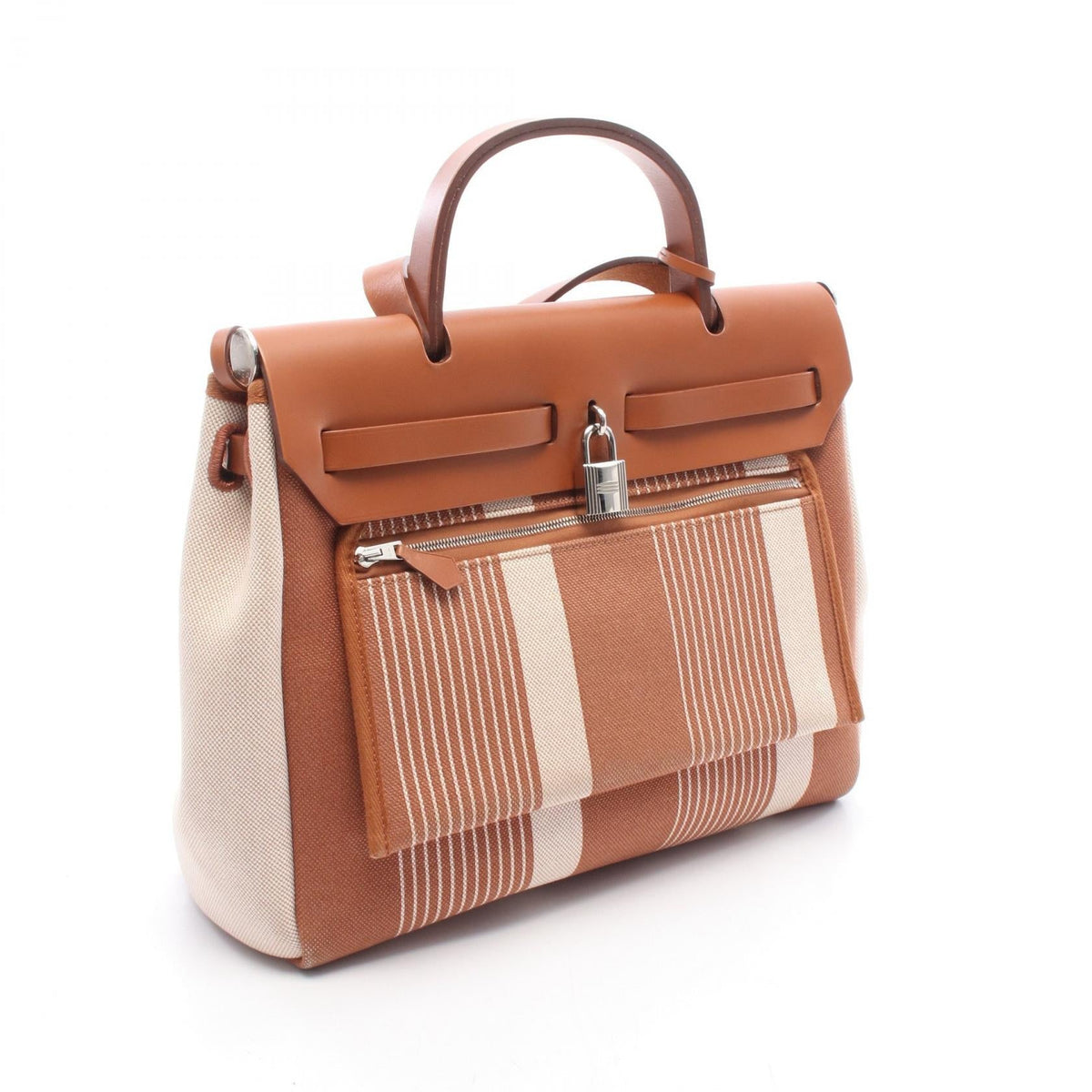 HERMES Herbag Zip PM Letourne H Vibration 2WAY HandbagEcru Ecru Beige/Brown/Gold Toile H canvas Toile H / Vache leather Hunter 2106800638233