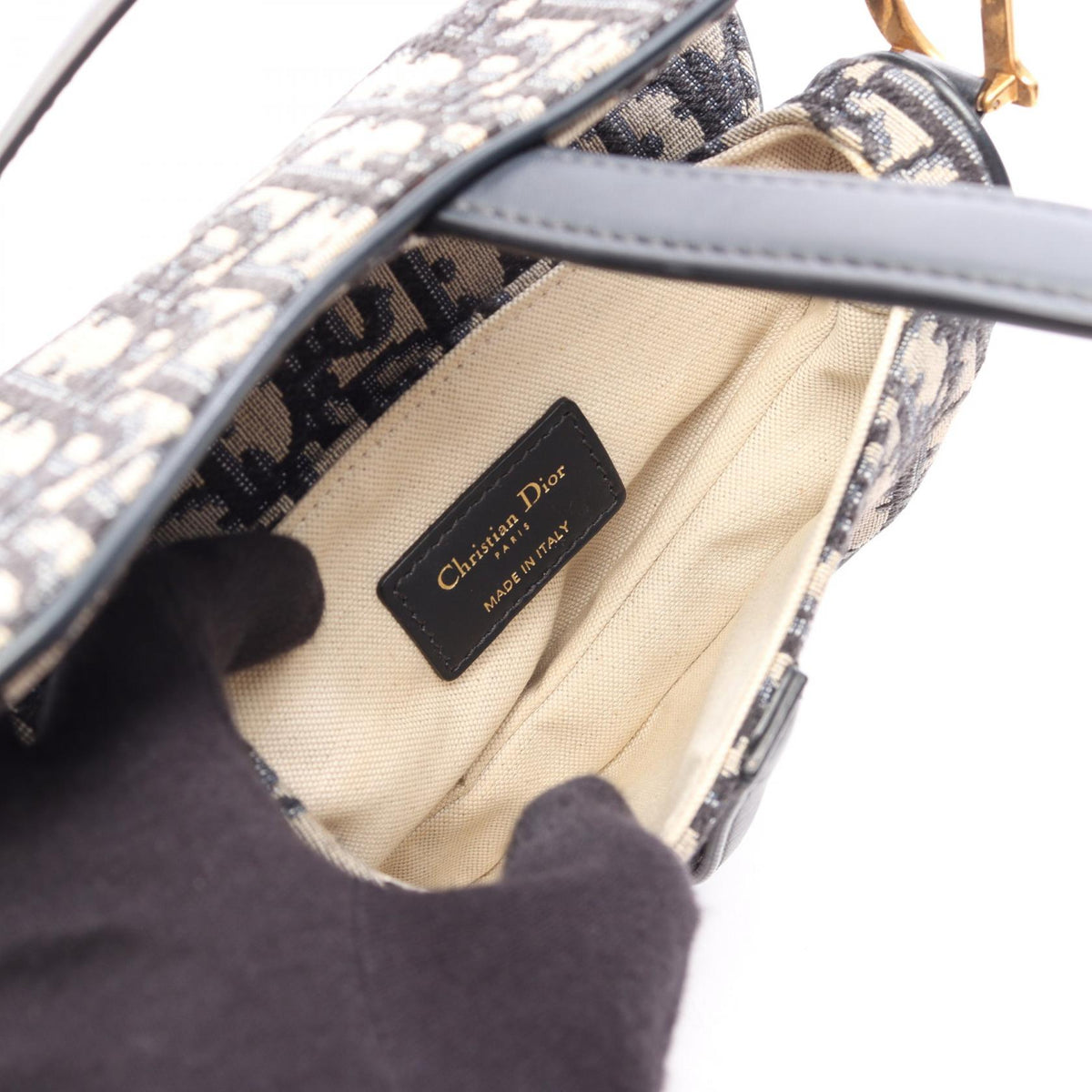 Dior Mini Saddlebag in Oblique Jacquard Handbag Beige/Navy canvas�leather 2101220051488