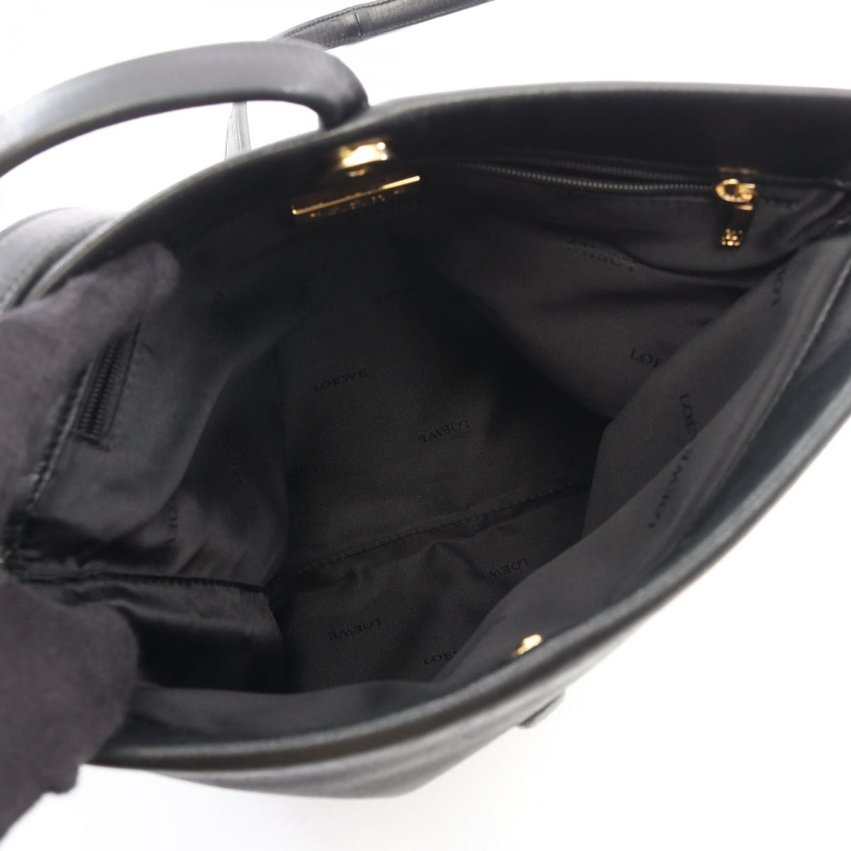 LOEWE anagram Shoulder Bag Black leather 2101220051617