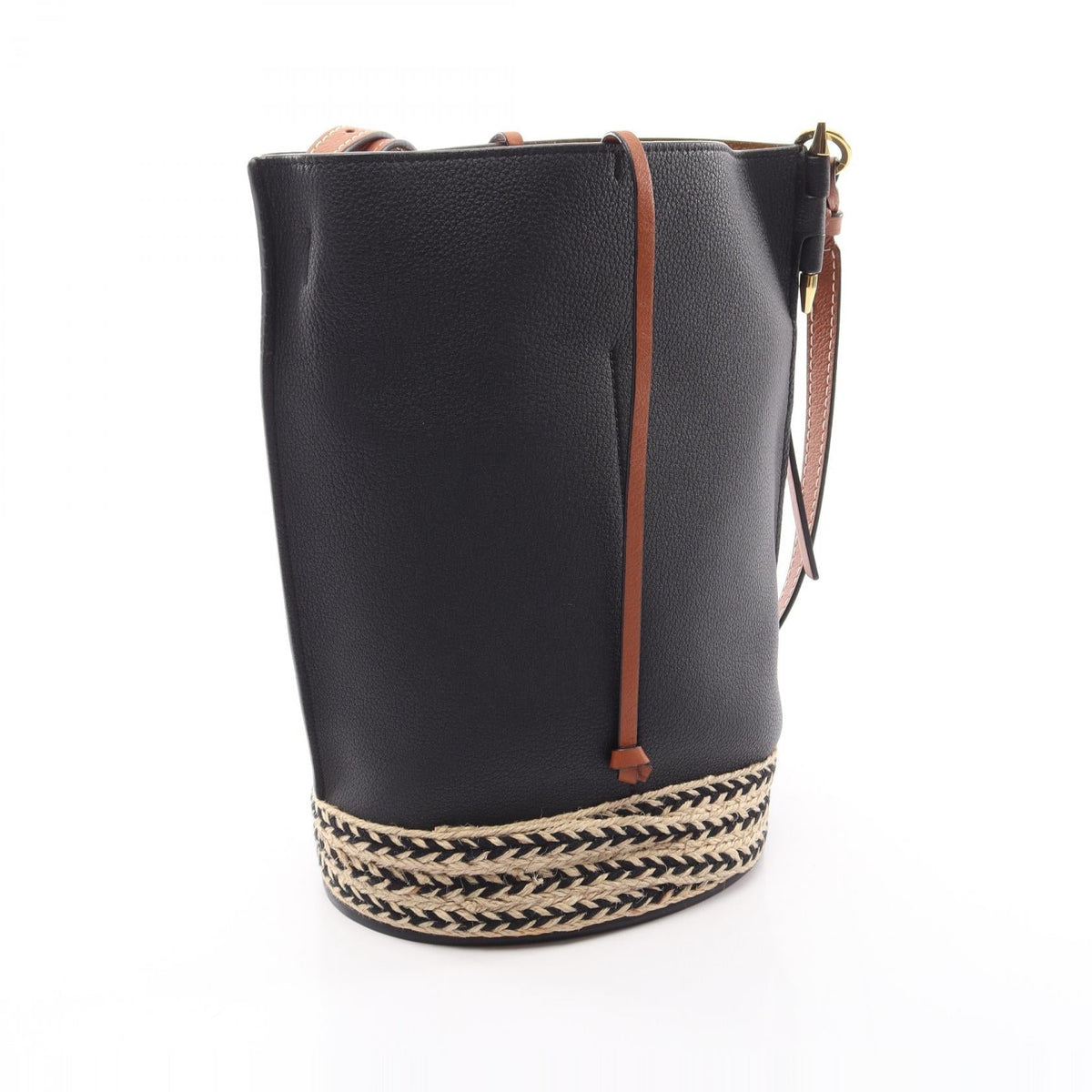 LOEWE GATE Bucket Shoulder Bag Black/Brown leather Raffia 2101220051716