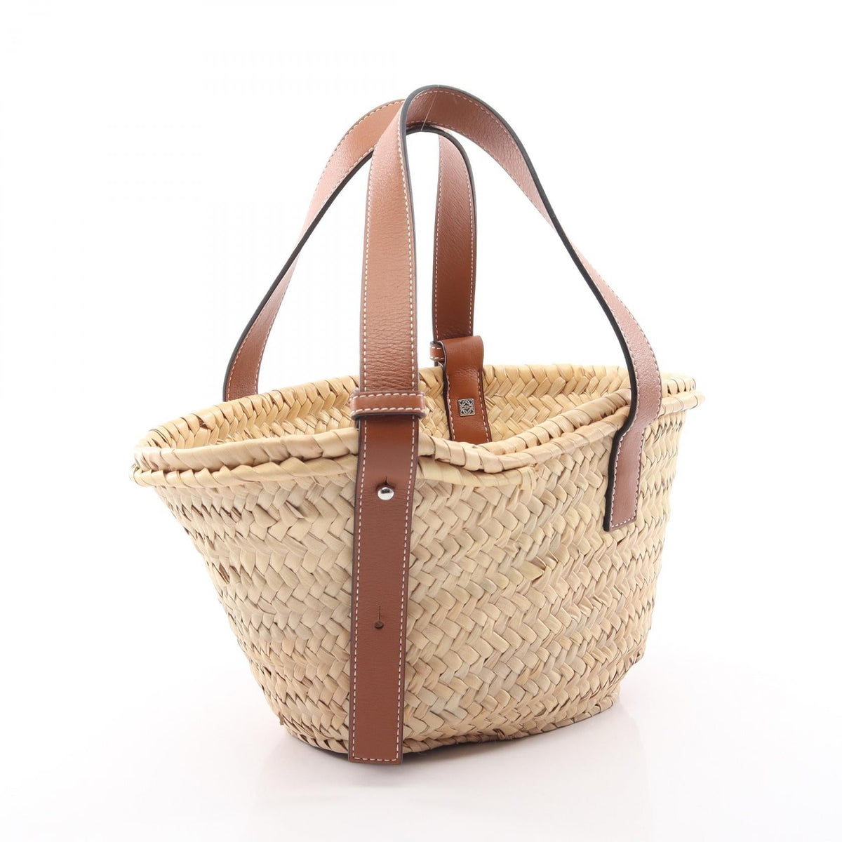 LOEWE Basket bag small Handbag Brown/Beige leather Raffia 2101220051723