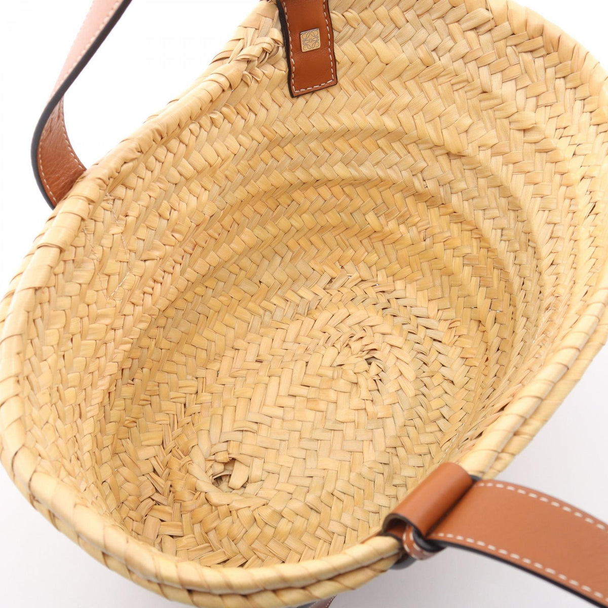 LOEWE Basket bag small Handbag Brown/Beige leather Raffia 2101220051723