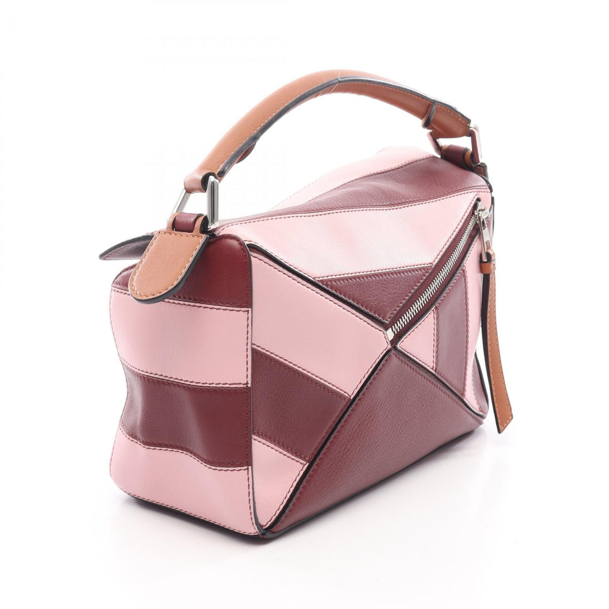 LOEWE PUZZLE BAG SMALL (2-Way) Handbag Pink/Bordeaux/Brown leather 2101220045159