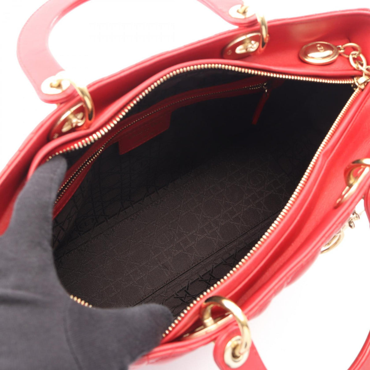 Dior Lady Christian Dior Large Cannage 2WAY Handbag Red leather 2101220044343