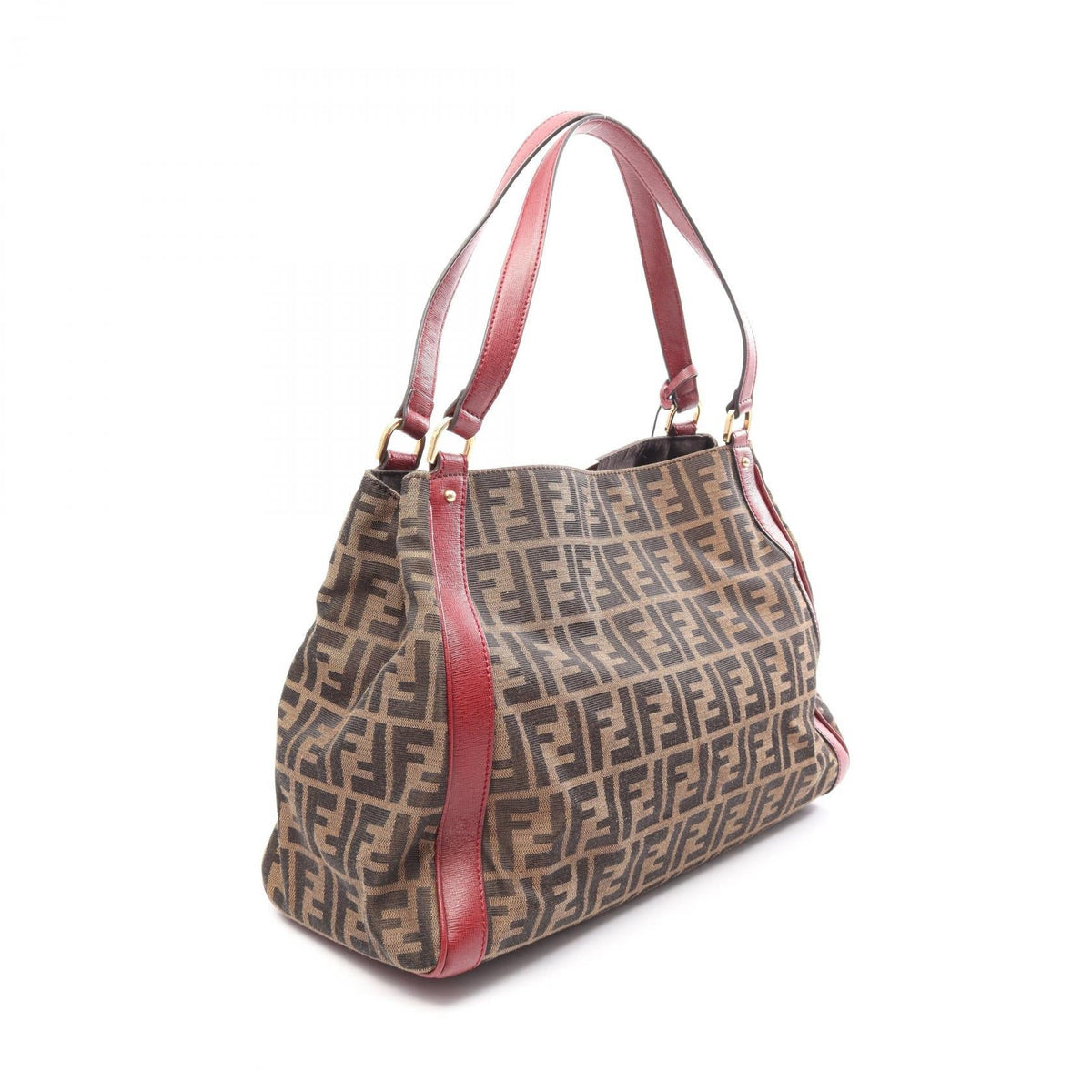 FENDI Zucca Tote Bag Brown/Bordeaux canvas�leather 8BR717 Z23 2101220043124