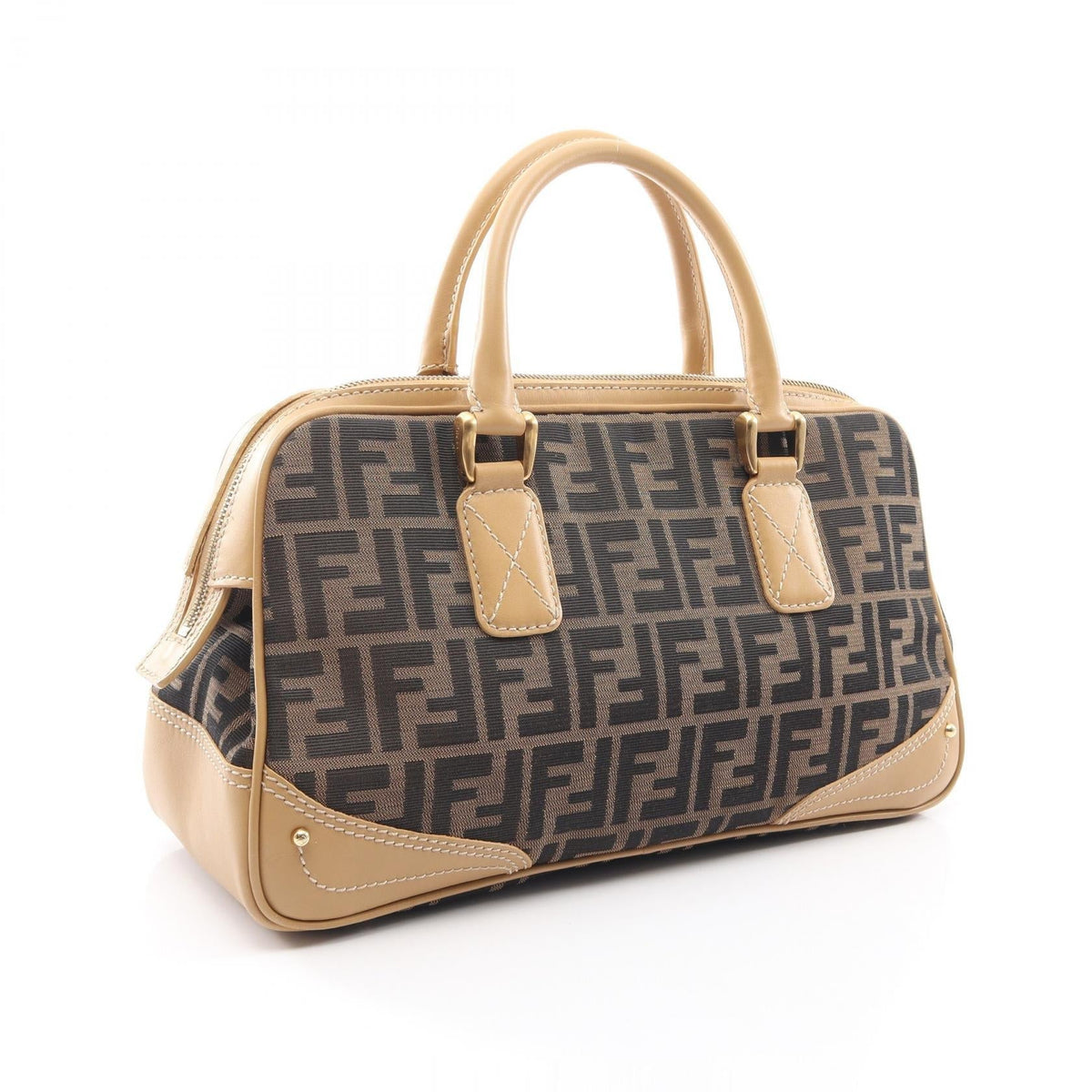 FENDI Zucca Handbag Beige/Black canvas leather 2101220043179