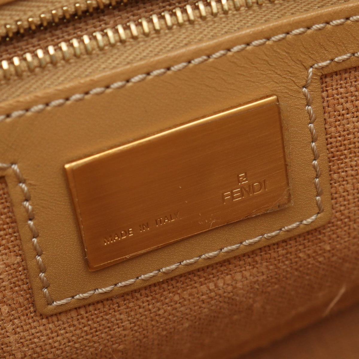 FENDI Zucca Handbag Beige/Black canvas leather 2101220043179