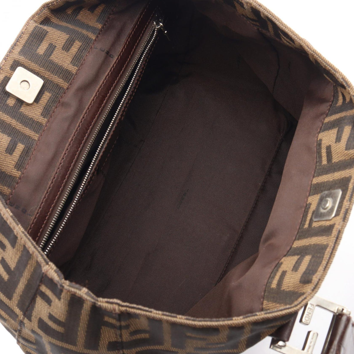 FENDI Zucca Handbag Beige/Black/Brown leather�Nylon canvas 2101220043377