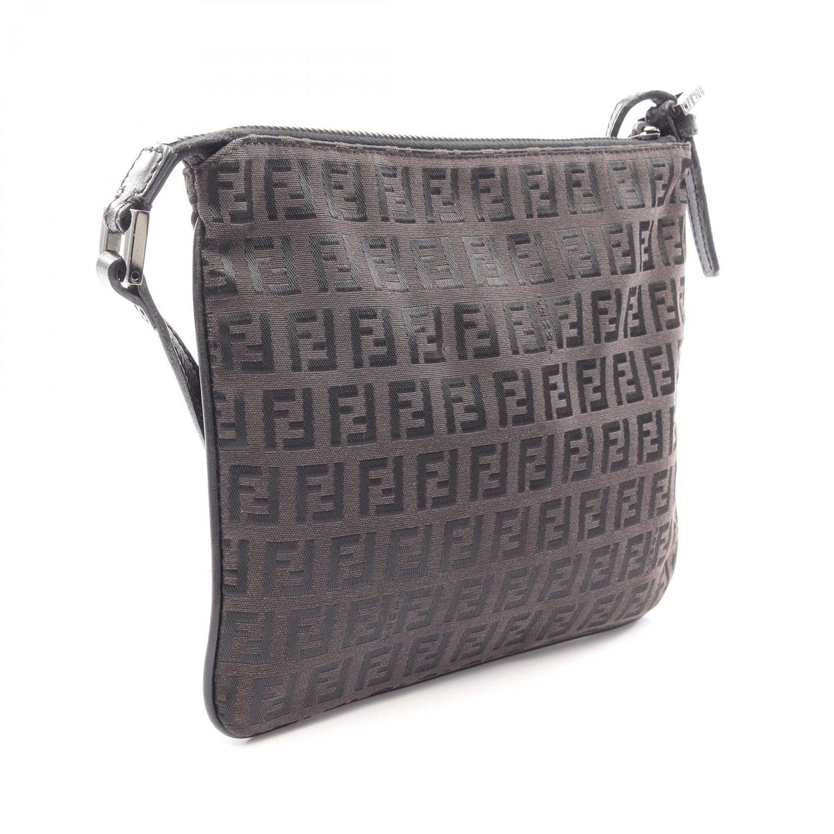 FENDI Zucchino Shoulder Bag Brown/Black canvas�leather 2101220043384
