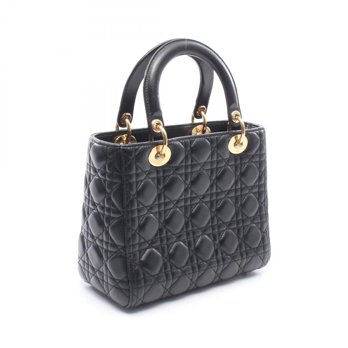 Dior LADY DIOR Christian Dior Cannage 2WAY Handbag Black leather 2101220043452