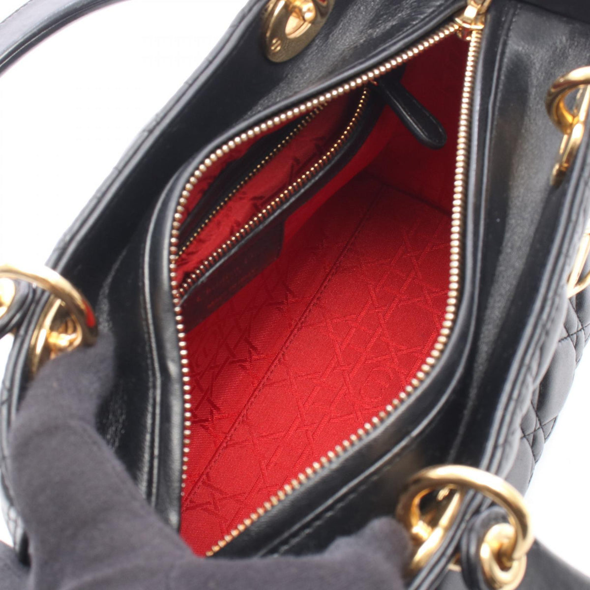 Dior LADY DIOR Christian Dior Cannage 2WAY Handbag Black leather 2101220043452