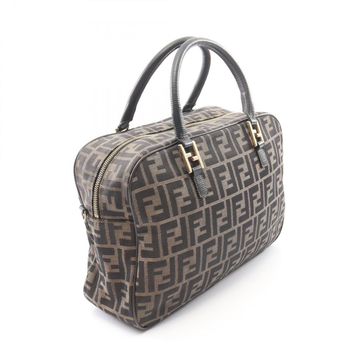 FENDI Zucca 2WAY Handbag Brown/Black canvas leather 2101220043582