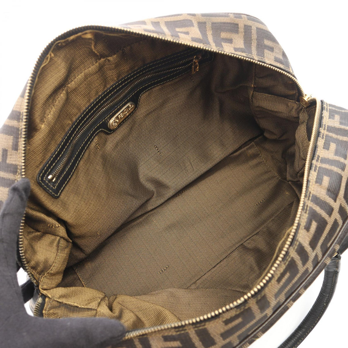 FENDI Zucca 2WAY Handbag Brown/Black canvas leather 2101220043582