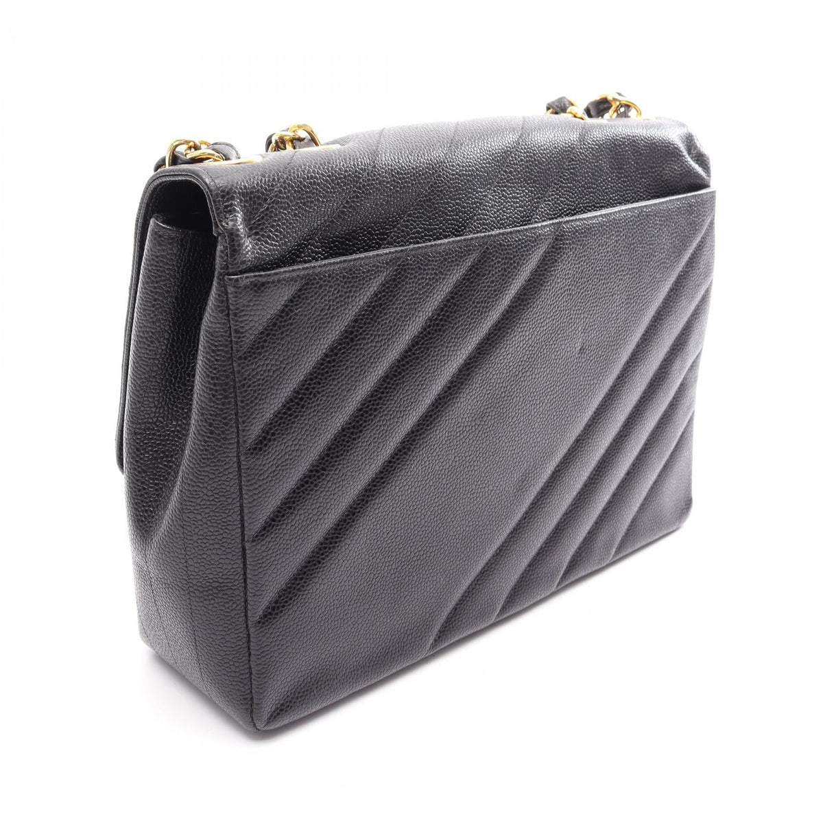 CHANEL Black Bias Stitch COCO Mark Grained Calfskin leather 2101220042646