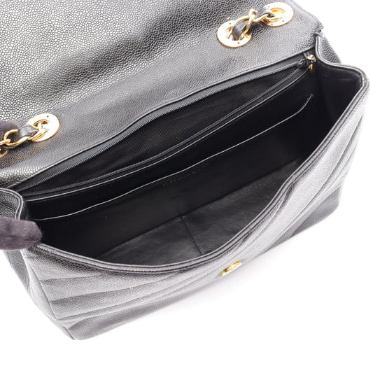 CHANEL Black Bias Stitch COCO Mark Grained Calfskin leather 2101220042646
