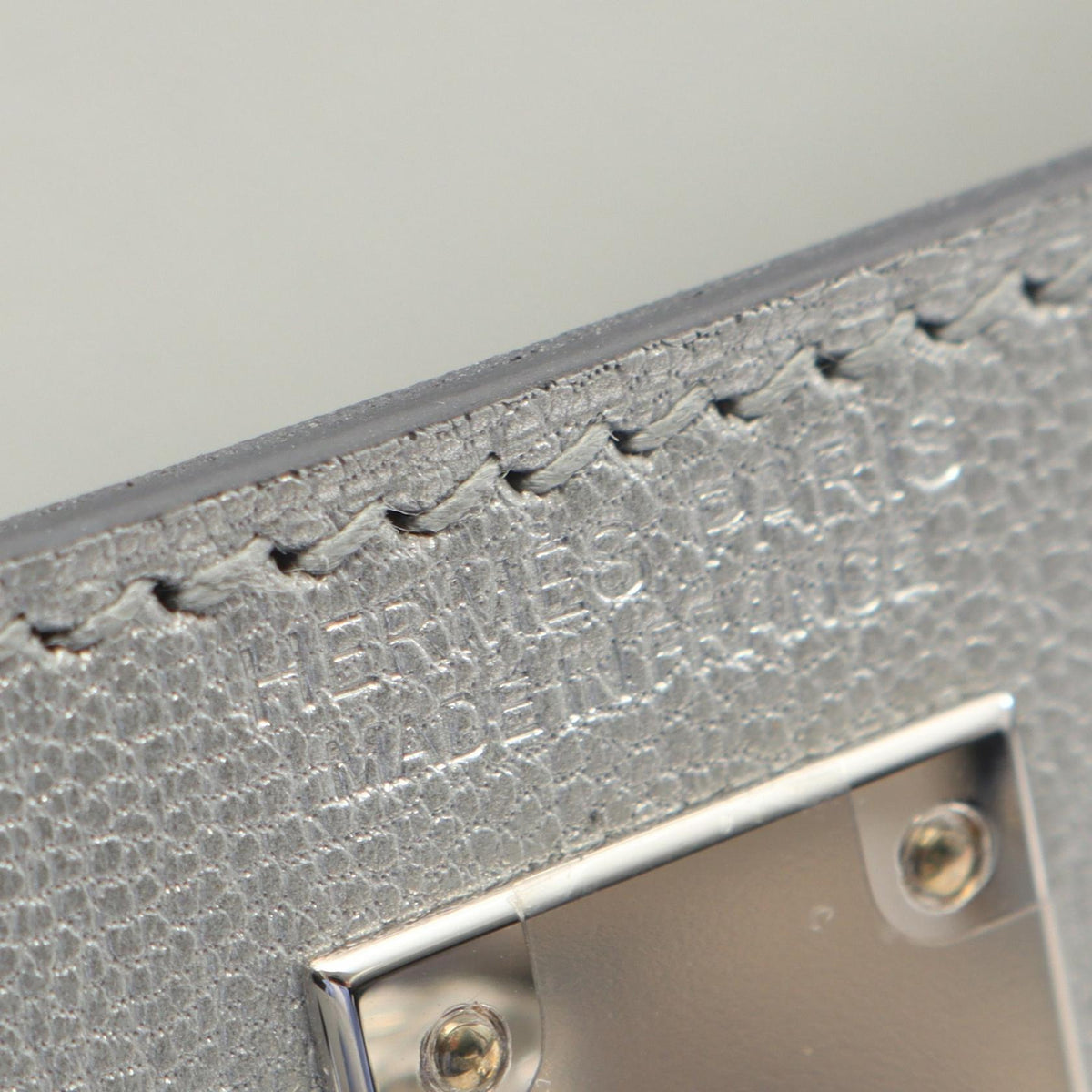 HERMES Mini Kelly 2 (External Stitching, 2-Way) Handbag Silver Argent leather Chevre Shamquila 2101220039639