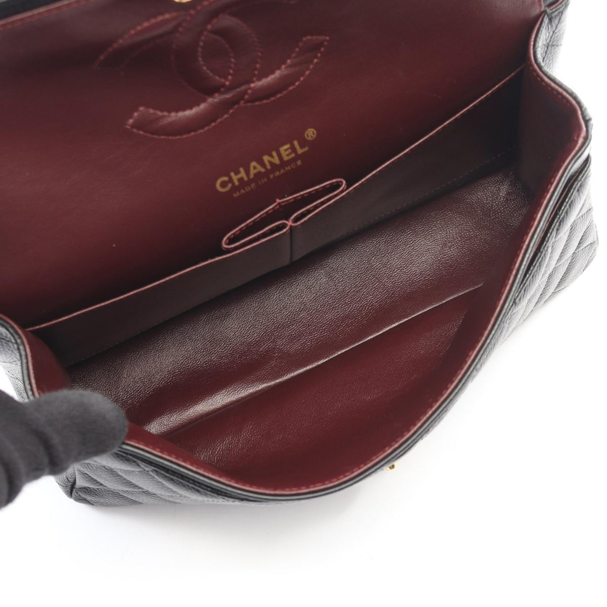CHANEL Black Matelasse W flap Grained Calfskin leather 2101220037994