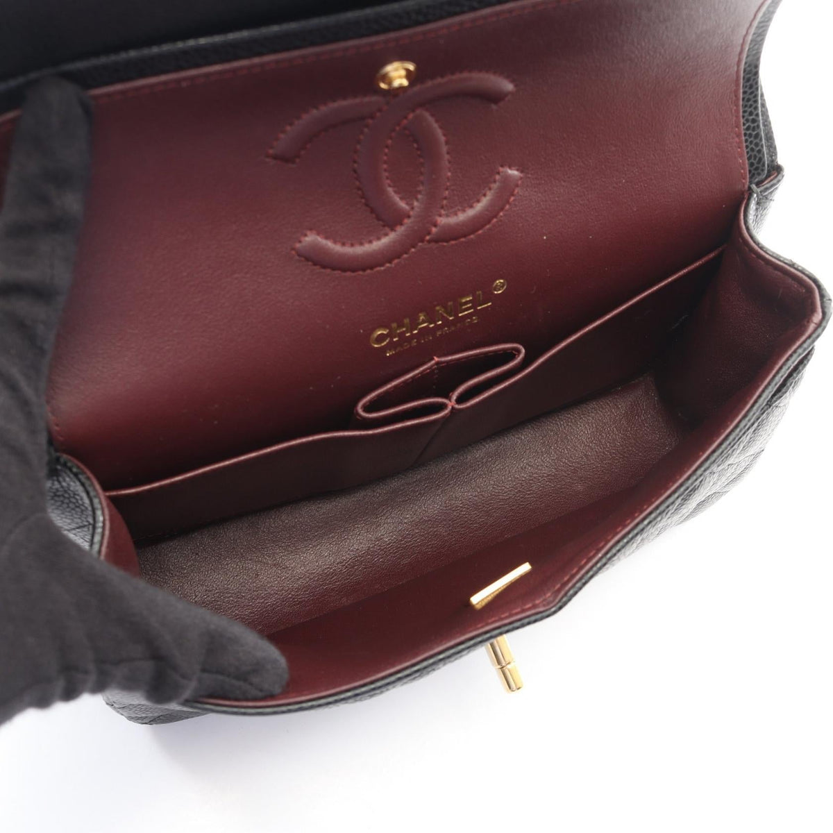 CHANEL Black Matelasse W flap Grained Calfskin leather 2101220038069