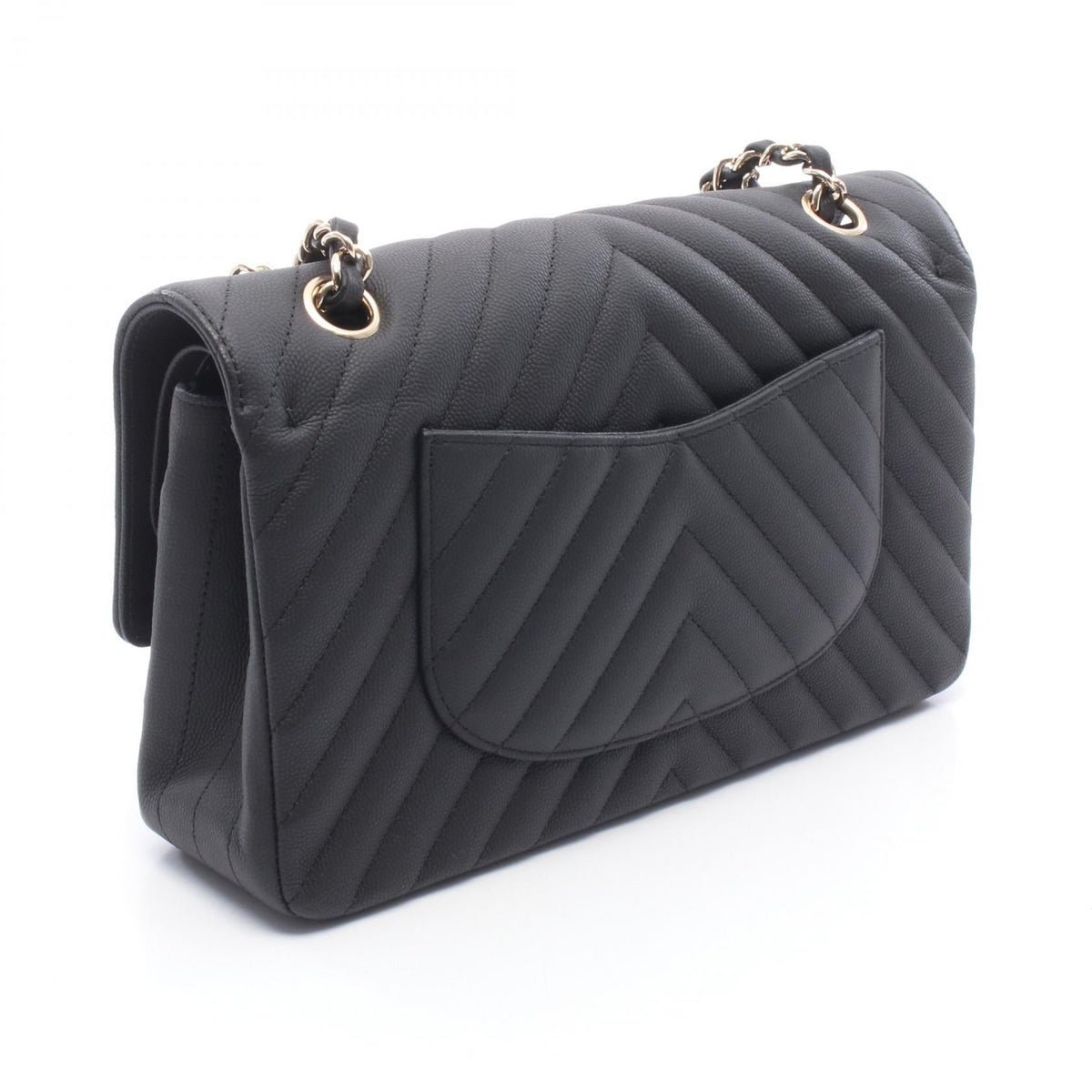CHANEL Black Chevron V-stitch W-flap Grained Calfskin leather 2101220037550