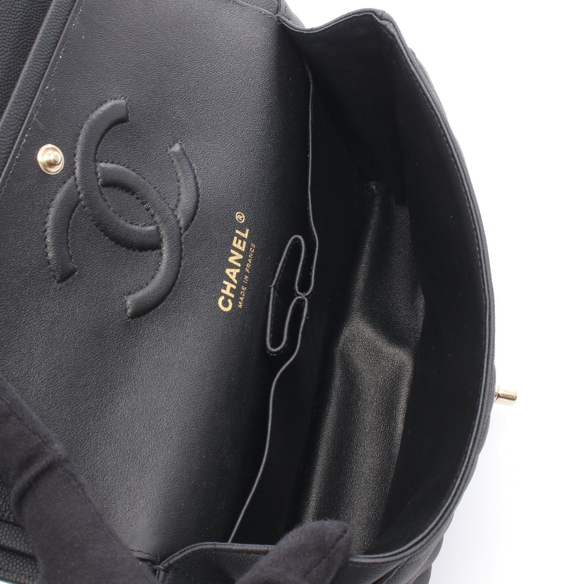 CHANEL Black Chevron V-stitch W-flap Grained Calfskin leather 2101220037550