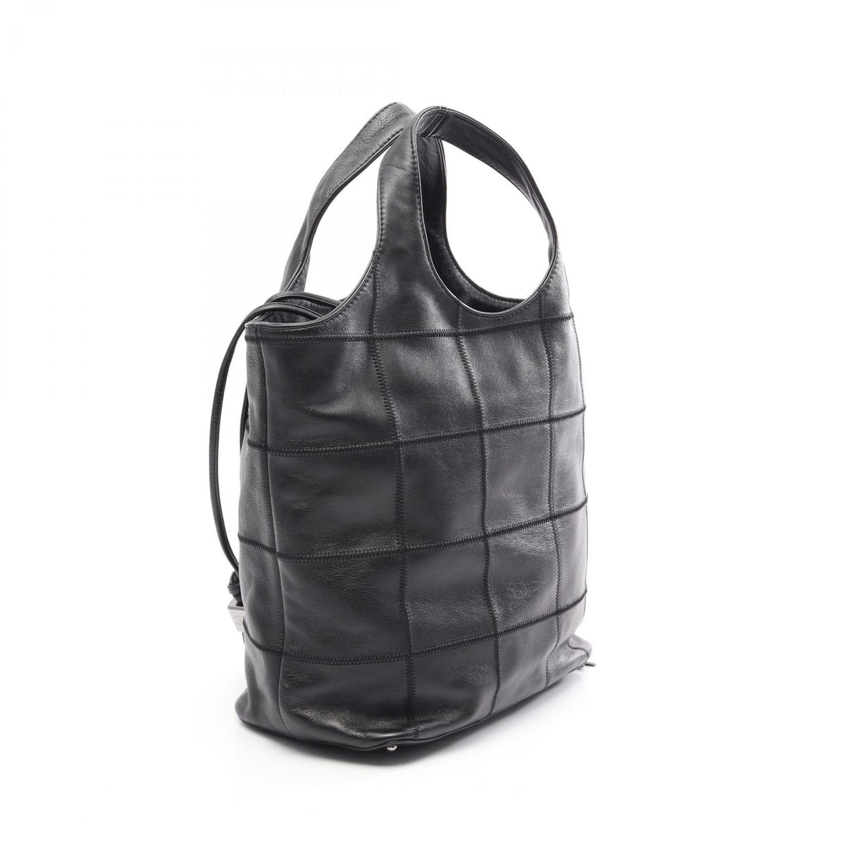 CHANEL Black Chocolate bar drawstring bag with fringe leather 2101220036546