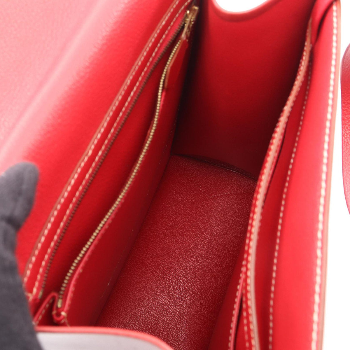 HERMES Lucy MM HandbagRouge vif Rouge vif Red Box calf leather Calfskin (cowhide) Chevre 2101220036492