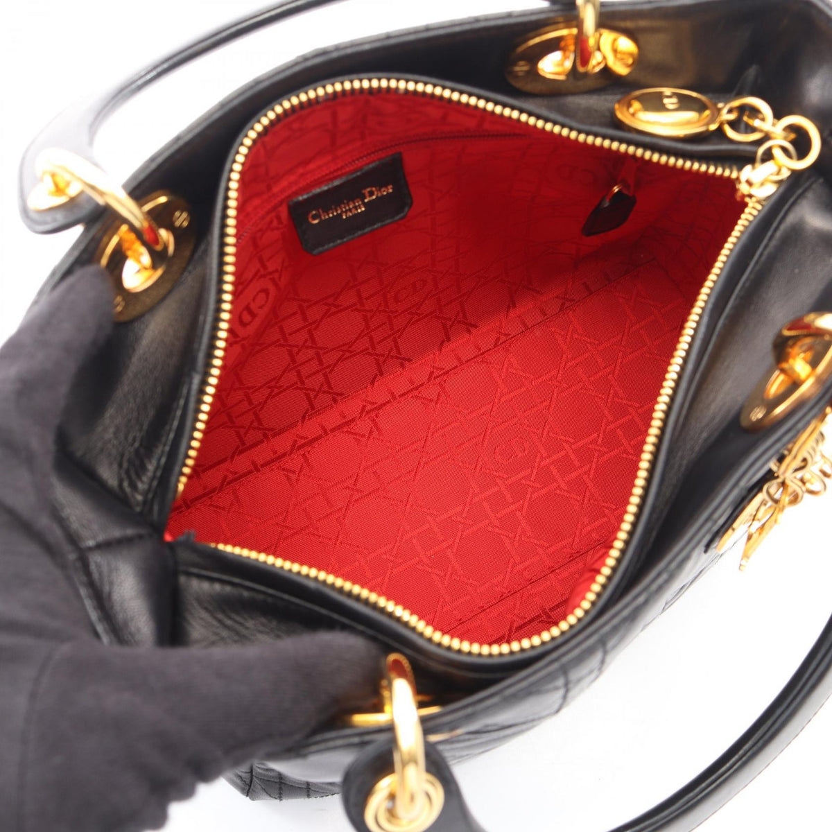 Dior LADY DIOR Christian Dior Cannage 2WAY Handbag Black leather 2101220031374