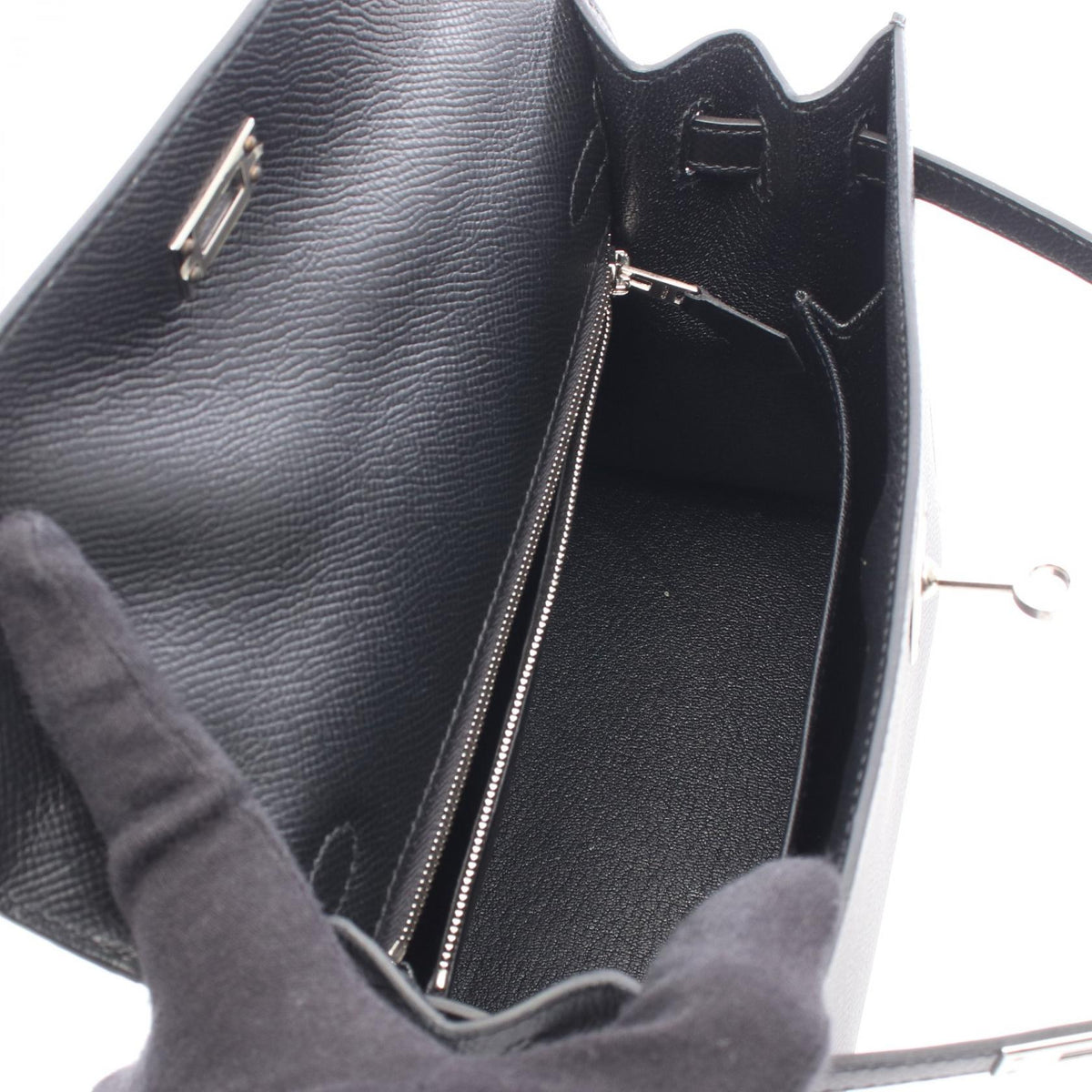 HERMES Kelly 25 (External Stitching) 2-Way Handbag Black Epsom leather 2104102524438