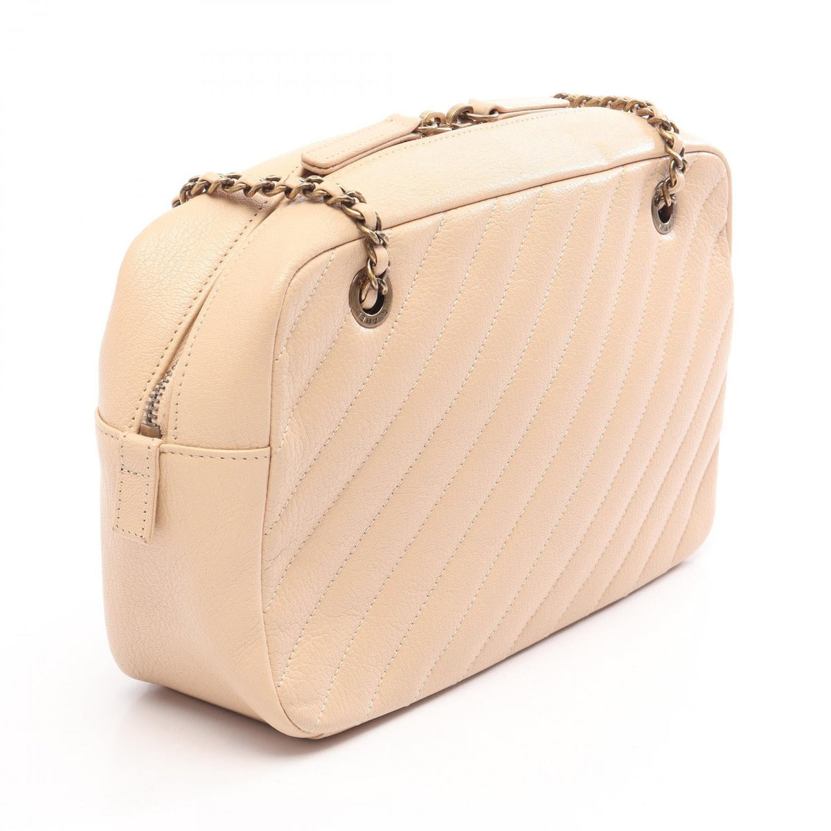 CHANEL Beige Bias stitching, antique gold hardware leather 2101220028480