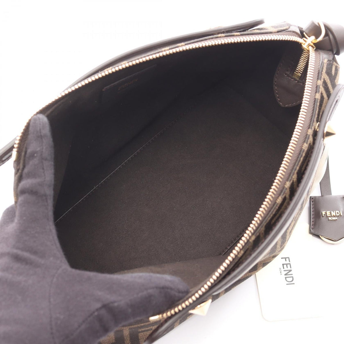 FENDI BY THE WAY SOFT MEDIUM Selleria FF Jacquard 2WAY Handbag Brown/Black canvas�leather 8BL155AFPMF1GL7 2101220025021
