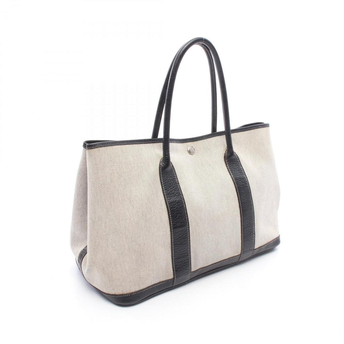 HERMES Garden party PM Tote Bag Gray/Black Toile H canvas leather Buffalo leather 2101220021085