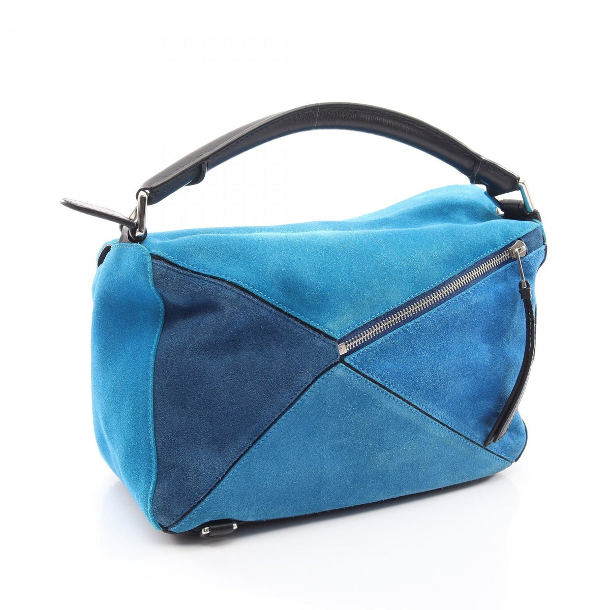 LOEWE Puzzle Bag Medium 2WAY Handbag Blue/Black leather Suede 2101220020408