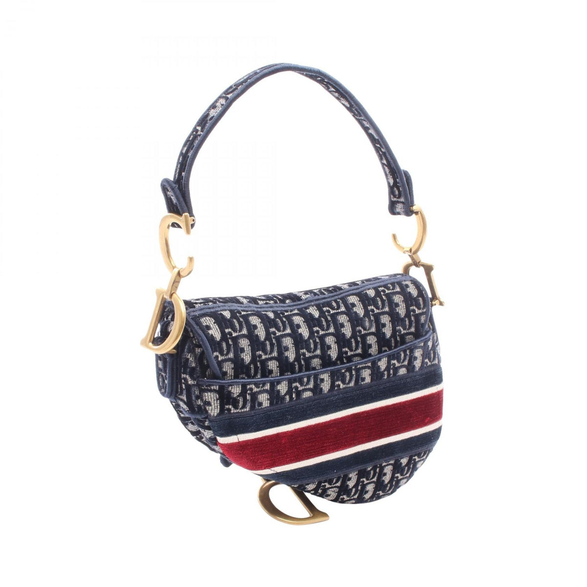 Dior SADDLE Oblique 2-Way Saddle Handbag Navy/Beige/Bordeaux Fabric 2101220020477