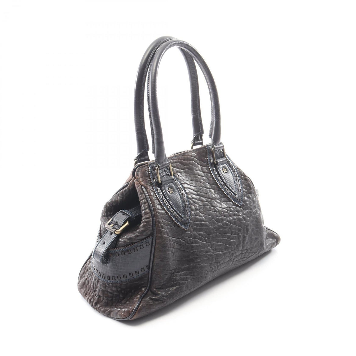 FENDI Etnico Handbag Brown/Navy leather 2101220019334