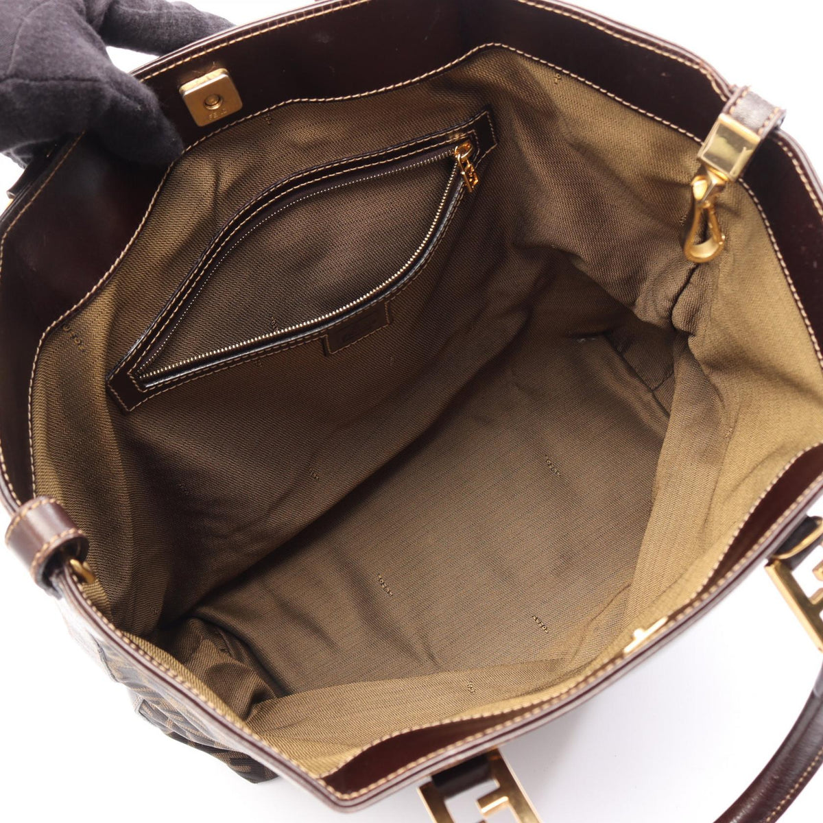 FENDI Zucca Tote Bag Brown/Black canvas�leather 2101220019556