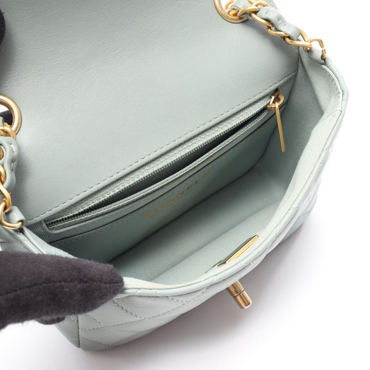 CHANEL Green Mini Matelasse Lambskin (sheep leather) 2104102523363