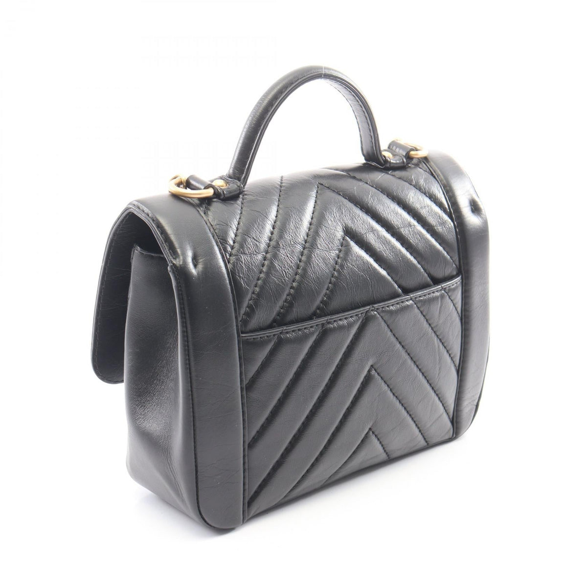 CHANEL Black Mademoiselle V-stitch Top Handle 2-Way Bag leather 2104102523592
