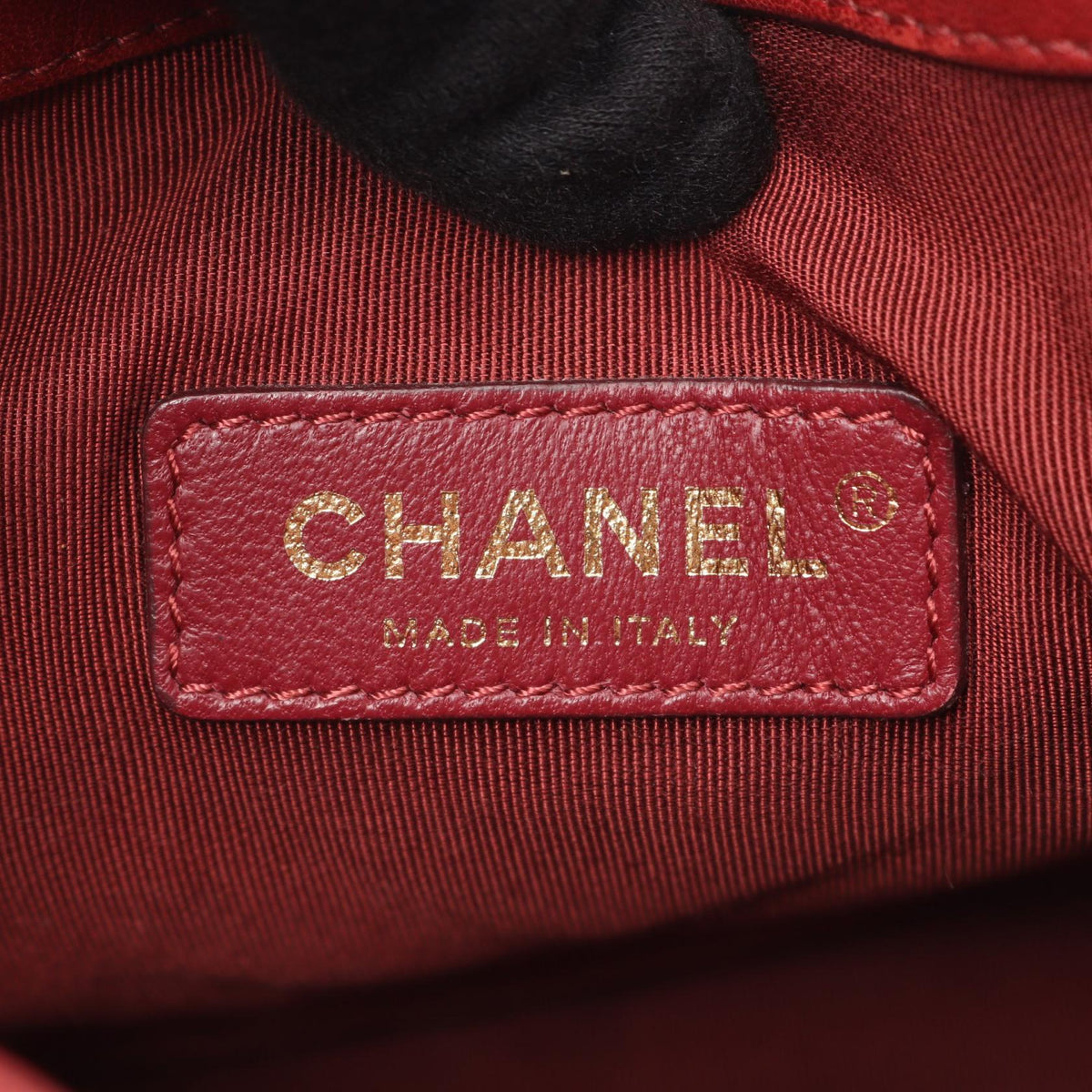 CHANEL Red Chevron V-stitch drawstring bucket bag leather 2104102523660