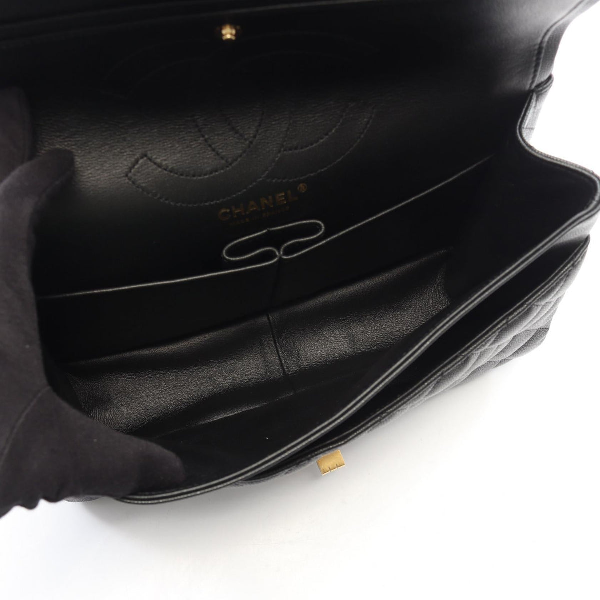 CHANEL Black 2.55 Matelasse V-stitch Double flap Grained Calfskin leather 2104102523370