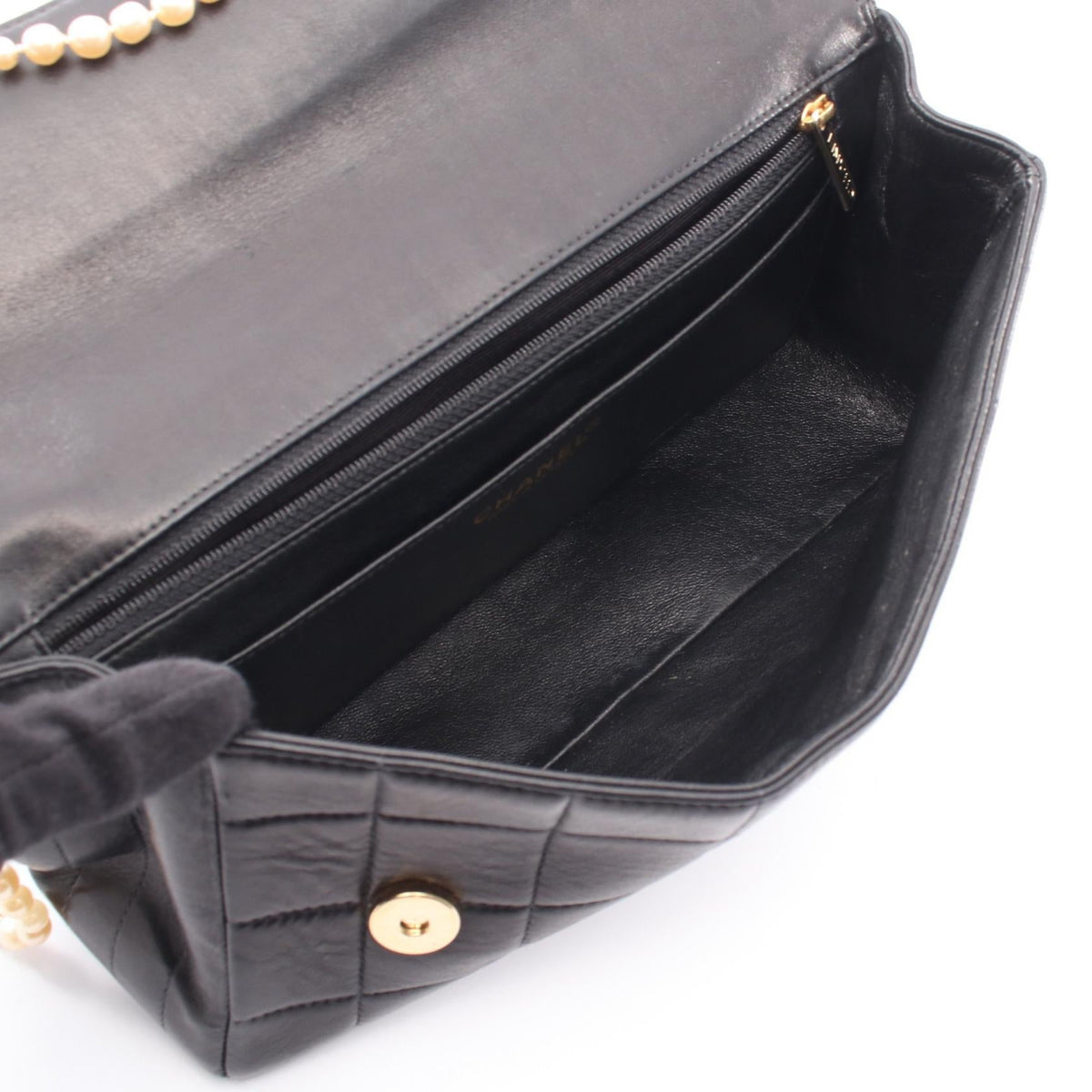CHANEL Black Chocolate Bar Pearl Chain Shoulder Lambskin (sheep leather) 2101220013769