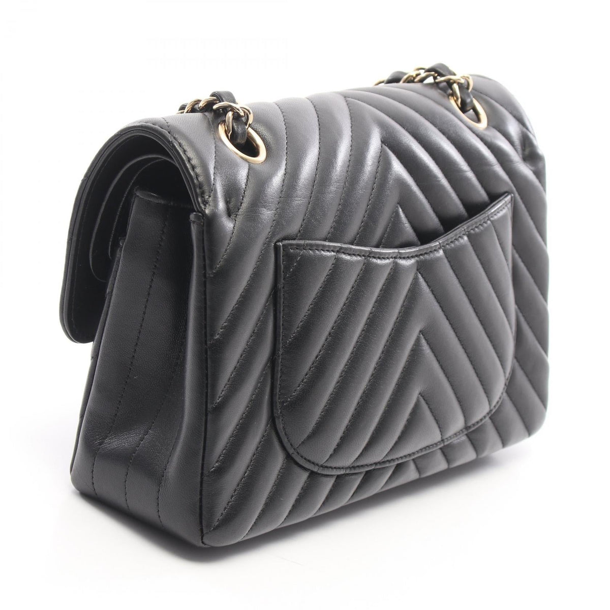 CHANEL Black Chevron V-stitch W-flap Lambskin (sheep leather) 2101220012595