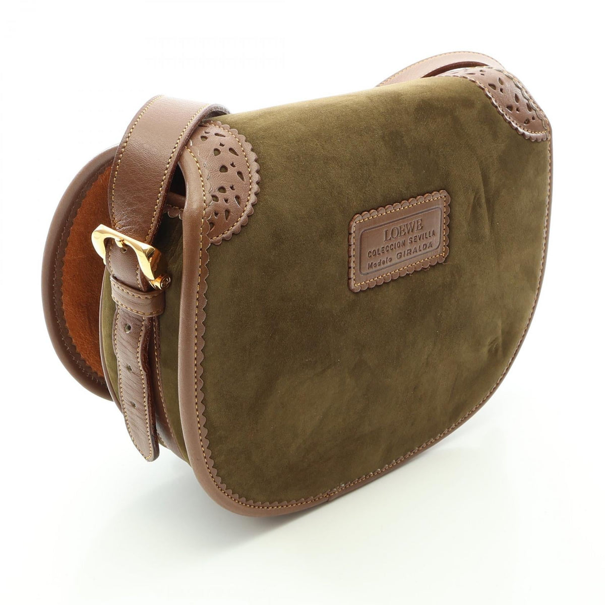 LOEWE Seville Collection Anagram Shoulder Bag Khaki/Brown Suede leather 2101220012625