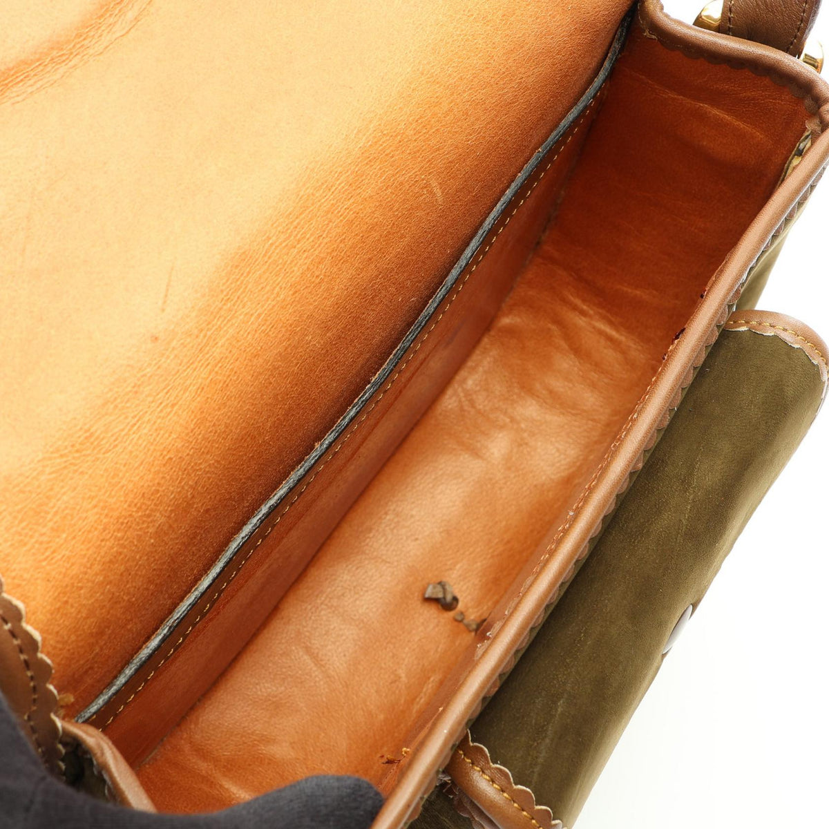 LOEWE Seville Collection Anagram Shoulder Bag Khaki/Brown Suede leather 2101220012625