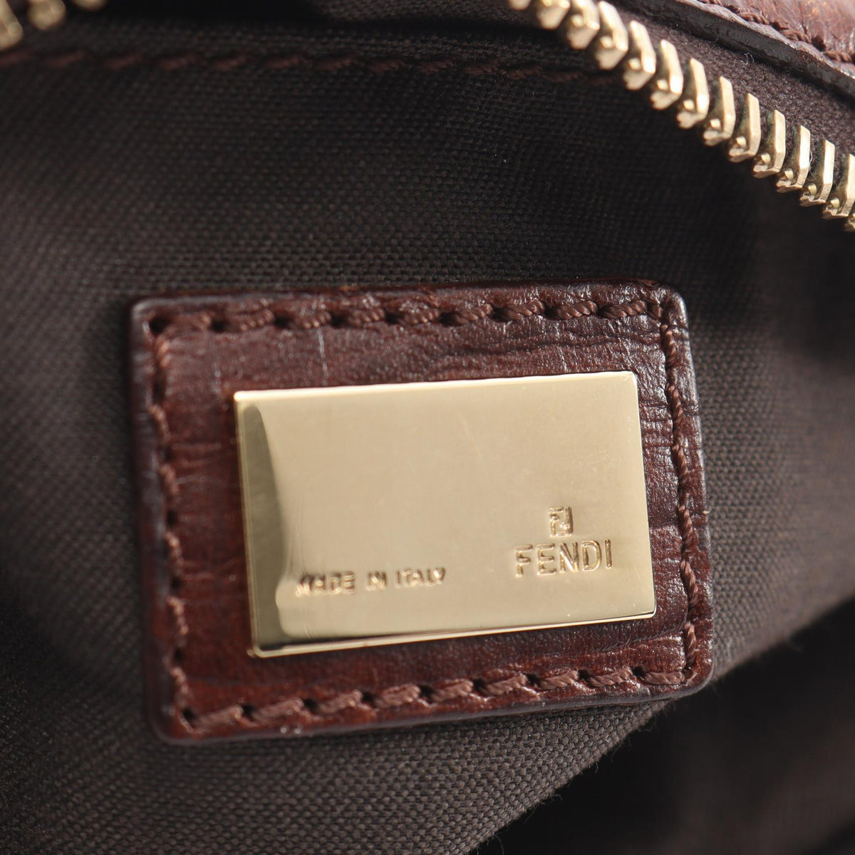 FENDI Zucchino Shoulder Bag Brown/Beige canvas leather 2101220012984