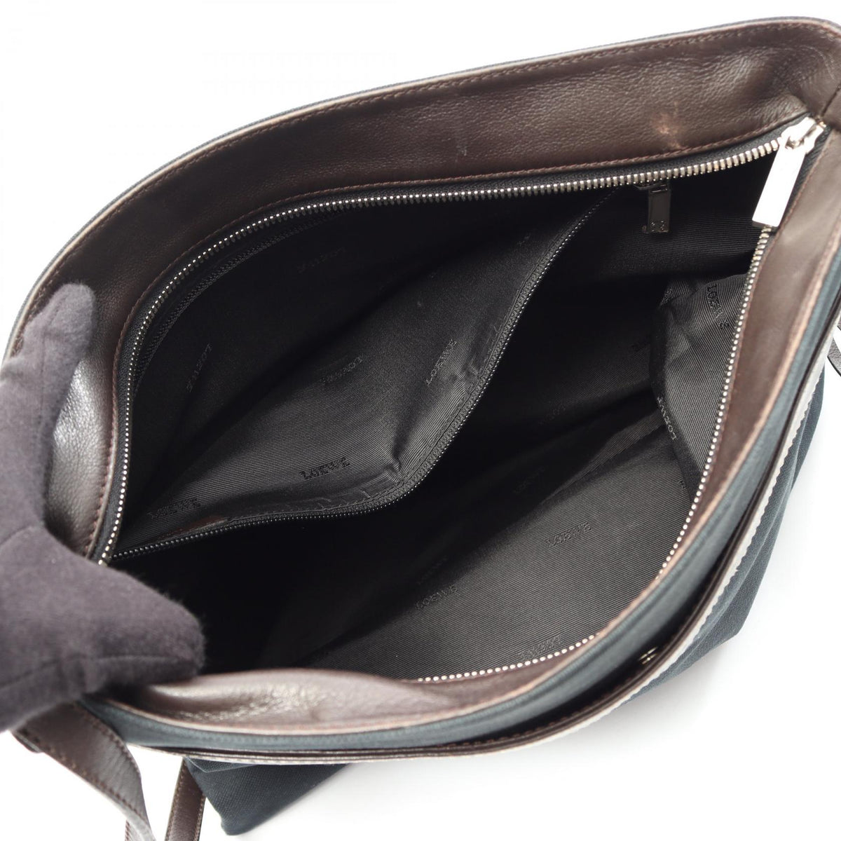LOEWE Shoulder Bag Brown/Green canvas leather 2101220013202