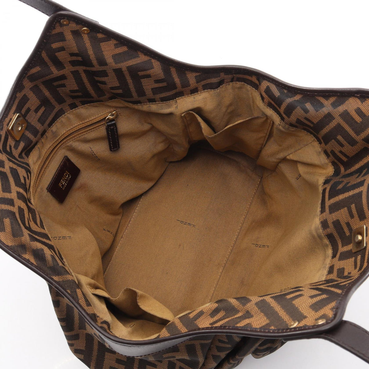 FENDI Zucca Handbag Beige/Brown/Black canvas�leather 2101220012496