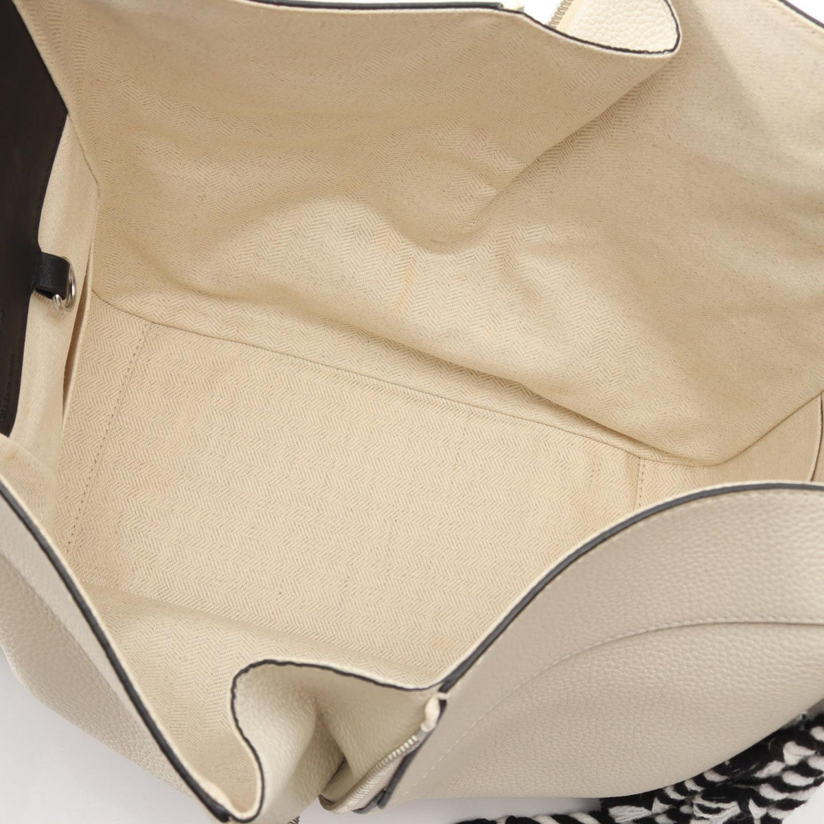 LOEWE HAMMOCK SMALL Fringe Border 2-Way Handbag White/Black/Brown leather canvas 2101220005139